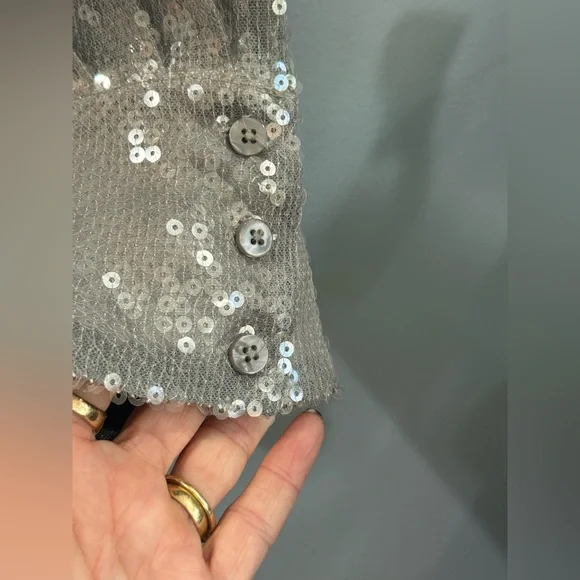 Free People Disco Margarita Sequin
Button Down Top in Silver Large - Picture 5 of 10